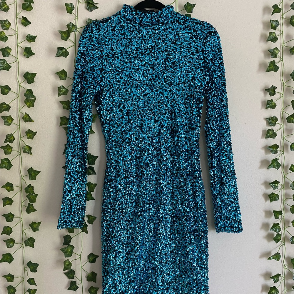 Fashion Nova Turquoise Sequin Mini Dress